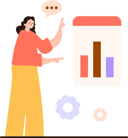 El empleado trabaja en datos de análisis empresarial  Ilustración