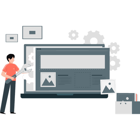 Empleado trabaja en el desarrollo de software.  Illustration