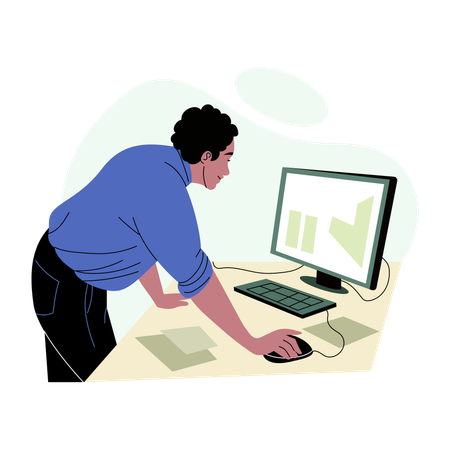El empleado trabaja en el lugar de trabajo  Ilustración