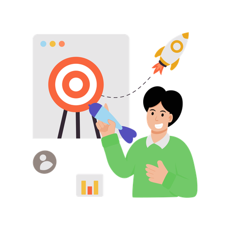 Empleado trabaja en Startup Target  Illustration