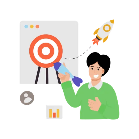 Empleado trabaja en Startup Target  Illustration