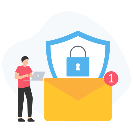 El empleado trabaja en la seguridad del correo electrónico  Ilustración