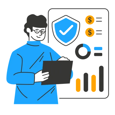 El empleado trabaja en la seguridad de los datos.  Ilustración