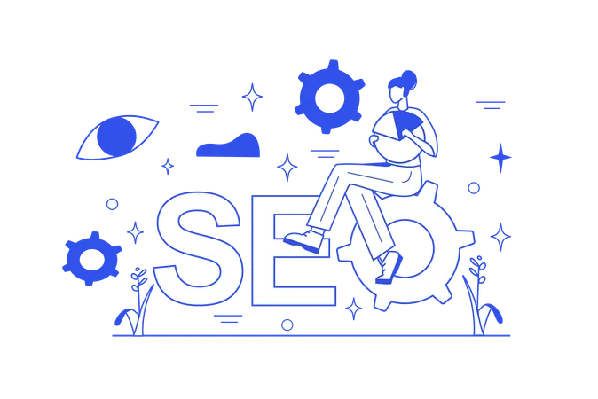 El empleado trabaja en el rendimiento de SEO  Ilustración