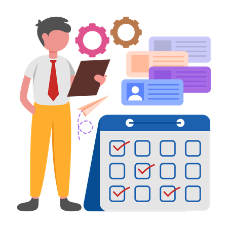 Empresario trabajando en el aumento de la productividad  Ilustración