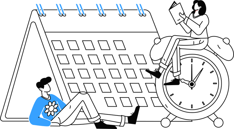 Empleado trabajando en el calendario empresarial  Illustration