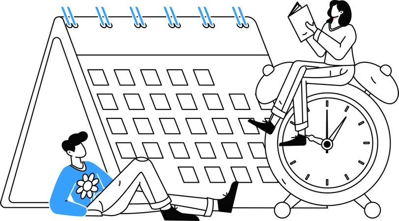 Empleado trabajando en el calendario empresarial  Illustration