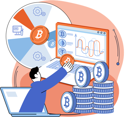 Empleado trabajando en la minería de criptomonedas  Ilustración