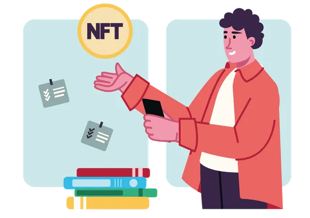 Empleado que trabaja con datos NFT  Ilustración