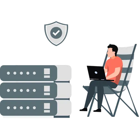 Empleado que trabaja en seguridad de bases de datos  Ilustración