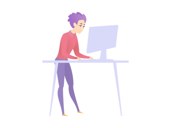 Empleado masculino trabajando en su computadora  Ilustración