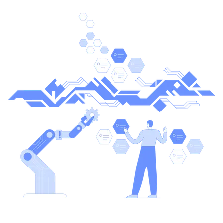 Empleado trabajando con tecnología de realidad aumentada  Ilustración