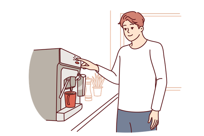 Empleado utiliza máquina expendedora de café  Ilustración