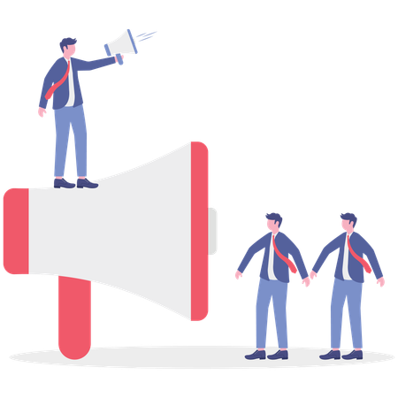 Los empleados anuncian estrategias de marketing  Ilustración