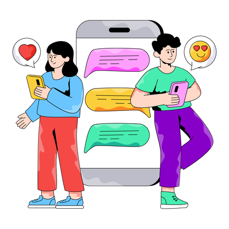 Empleados charlando en redes sociales  Ilustración