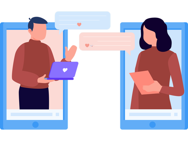 Empleados chateando desde el móvil  Ilustración