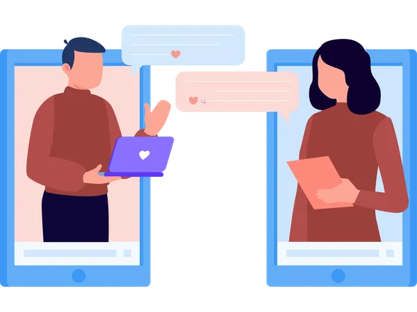 Empleados chateando desde el móvil  Ilustración