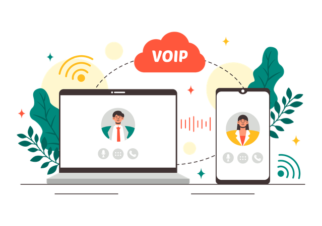 Empleados conectados con tecnología VOIP  Ilustración