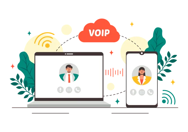 Empleados conectados con tecnología VOIP  Ilustración