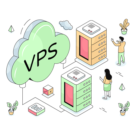 Los empleados configuran un servidor VPS  Ilustración