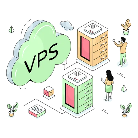 Los empleados configuran un servidor VPS  Ilustración