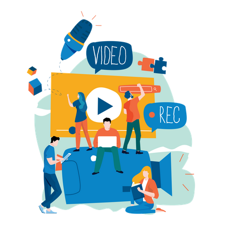 Empleados de marketing trabajando en vídeo  Ilustración