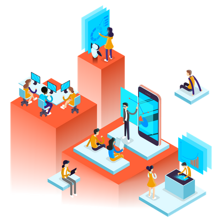 Empleados de negocios trabajando juntos  Ilustración