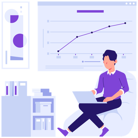 Empleados discutiendo datos de gráficos lineales  Ilustración