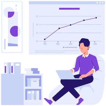 Empleados discutiendo datos de gráficos lineales  Ilustración