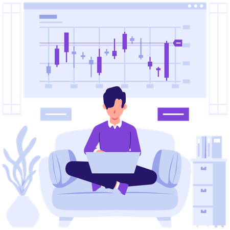 Empleados discutiendo datos de gráficos de velas  Ilustración