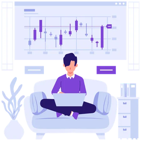 Empleados discutiendo datos de gráficos de velas  Ilustración