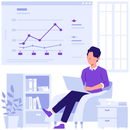 Empleados discutiendo datos de gráficos lineales  Ilustración