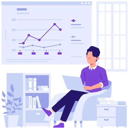 Empleados discutiendo datos de gráficos lineales  Ilustración
