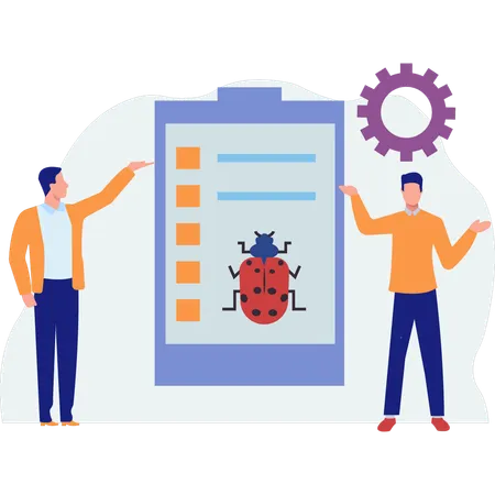 Los empleados discuten sobre el virus en la lista de verificación  Ilustración