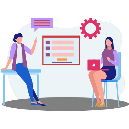 Empleados hablando sobre el registro de cuentas en páginas web  Ilustración