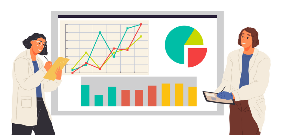 Empleados que realizan análisis de datos  Ilustración