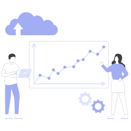 Empleados que realizan gestión de la nube  Ilustración