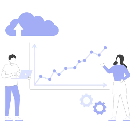 Empleados que realizan gestión de la nube  Ilustración