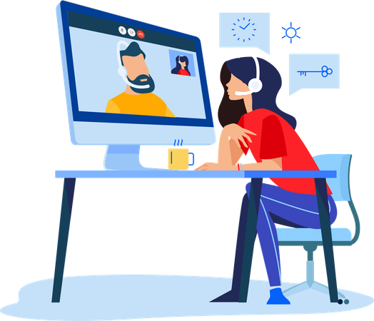 Empleados que realizan videoconferencias en línea  Illustration