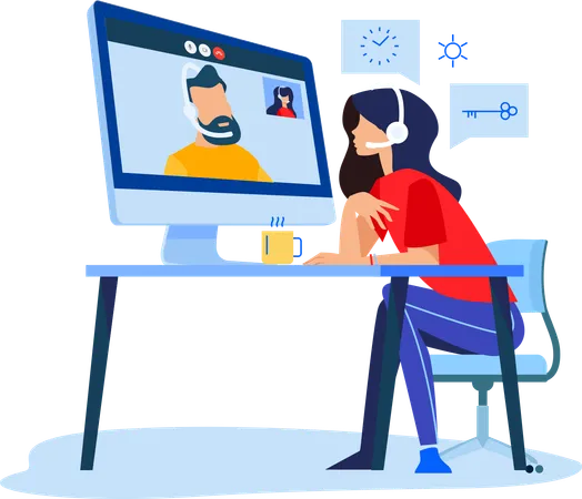 Empleados que realizan videoconferencias en línea  Illustration