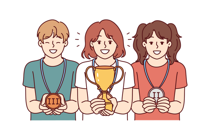 Los empleados han conseguido trofeos y medallas.  Ilustración