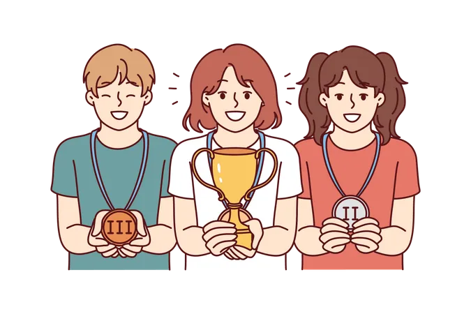 Los empleados han conseguido trofeos y medallas.  Ilustración