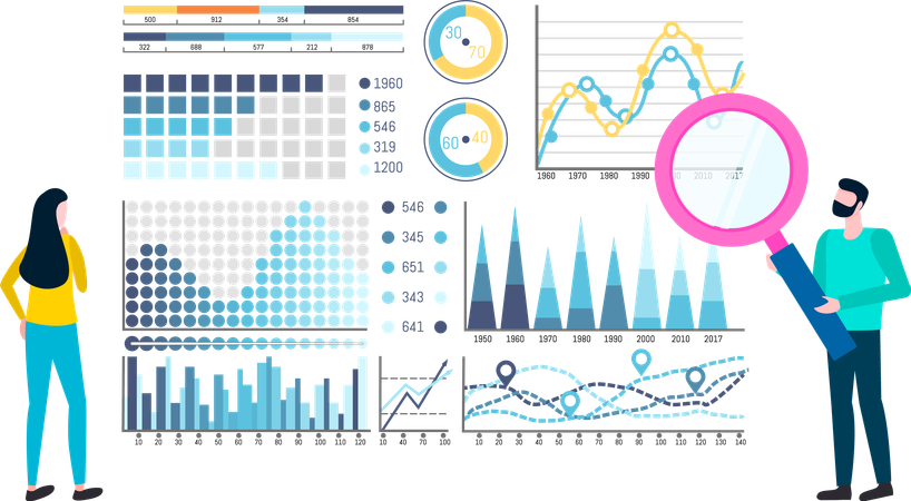 Empleados que obtienen datos de información estadística  Ilustración