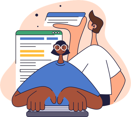 Empleados que asisten a reuniones en línea  Ilustración