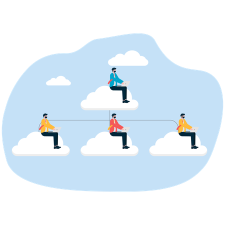 Los empleados trabajan en tecnología de computación en la nube  Ilustración