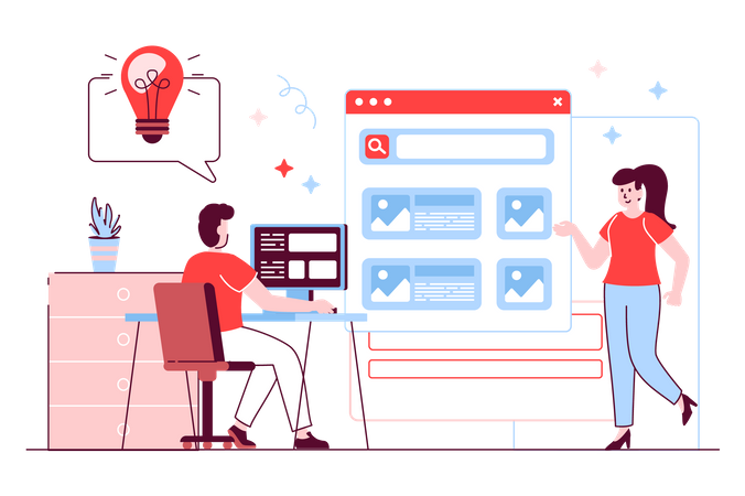 Empleados que trabajan juntos en el estudio de diseño creativo.  Ilustración