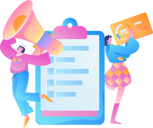 Los empleados trabajan en los detalles del cliente.  Illustration