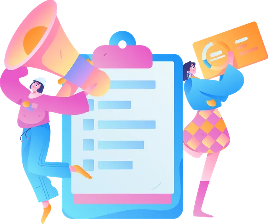 Los empleados trabajan en los detalles del cliente.  Illustration