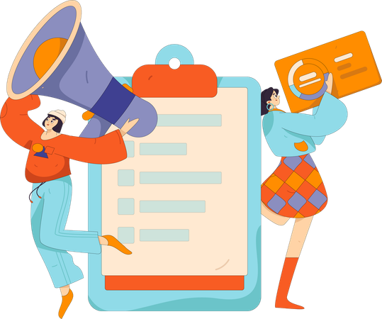 Los empleados trabajan en los detalles del cliente.  Illustration