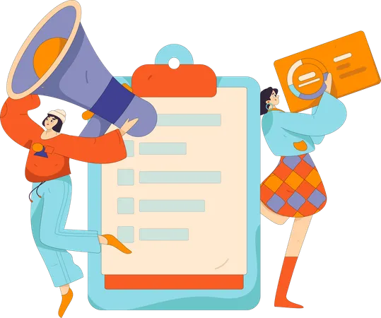 Los empleados trabajan en los detalles del cliente.  Illustration